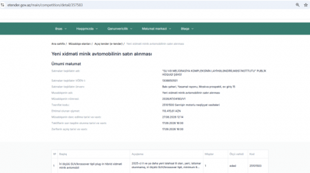 Bu instutun rəhbərliyinə 110 min manatlıq avtomobil alınır - FOTO